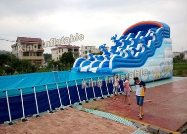 Slide Plato PVC ile Mavi Yunus Destek Havzası Şişme Su Parkları