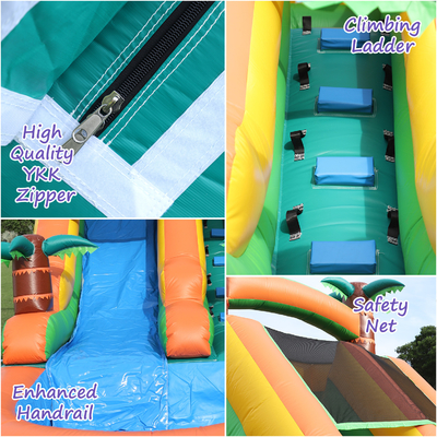 Ticari Kuru ve Islak Su Kaydırmaları Şişme Tropikal Fiesta Breeze Çocuklar Havuzlu Şişme Su Kaydırmaları