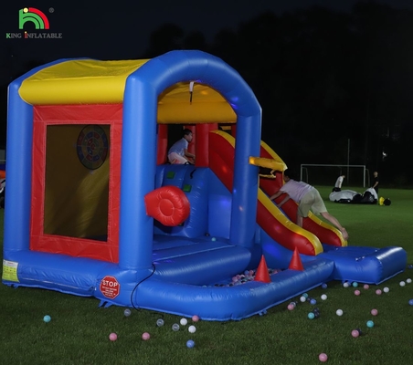 Çocuklar için şişme sıçrama kalesi, süpürge, tırmanma, engeller, trampolin, top havuzu.